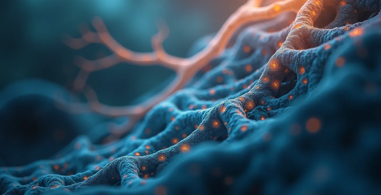 Vue macro artistique de fibres neurales interconnectées avec effet de profondeur