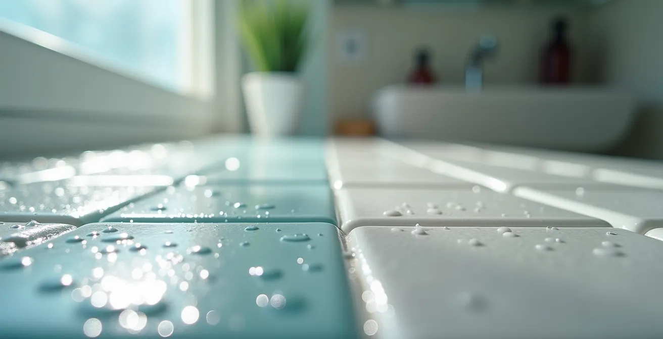 Comparaison microscopique d'une surface de carrelage avant et après traitement antidérapant