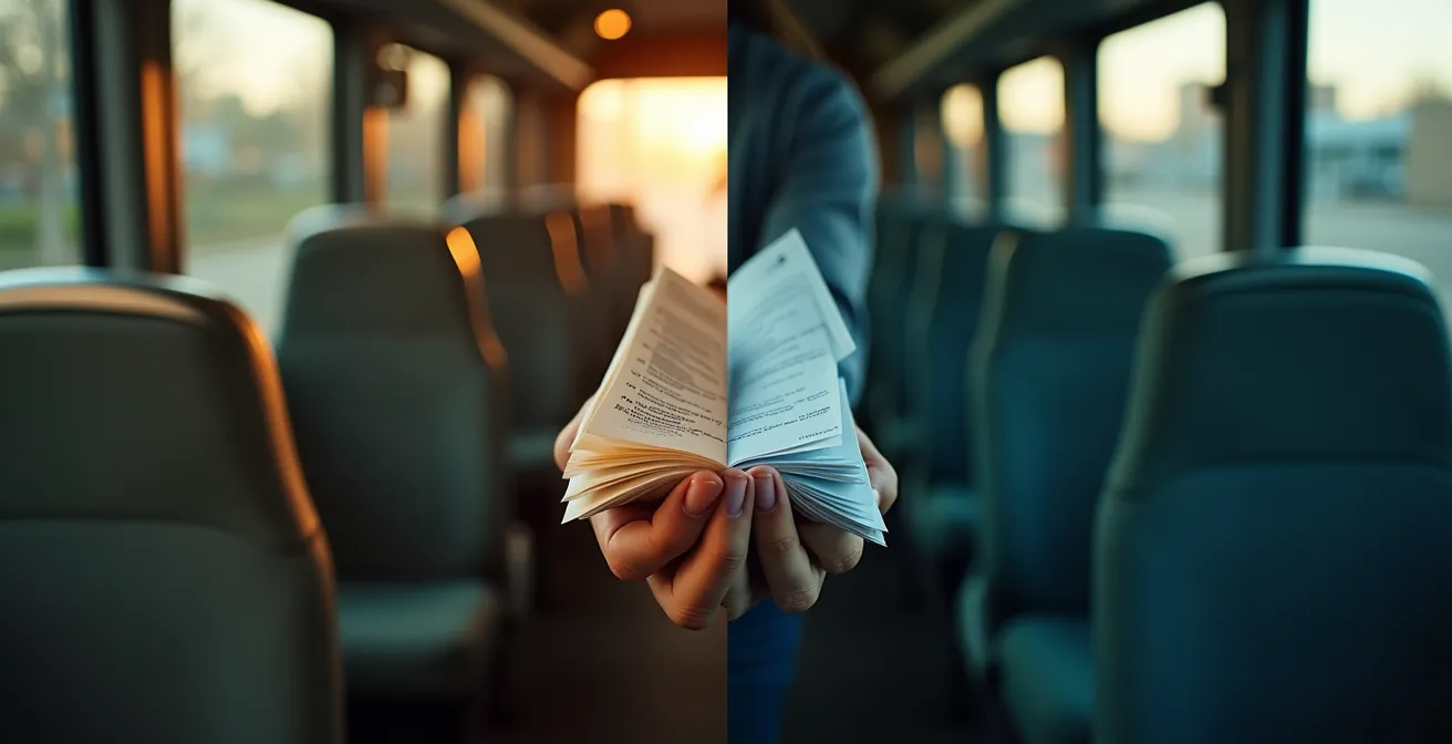 Senior réfléchissant entre deux options de transport médical avec documents