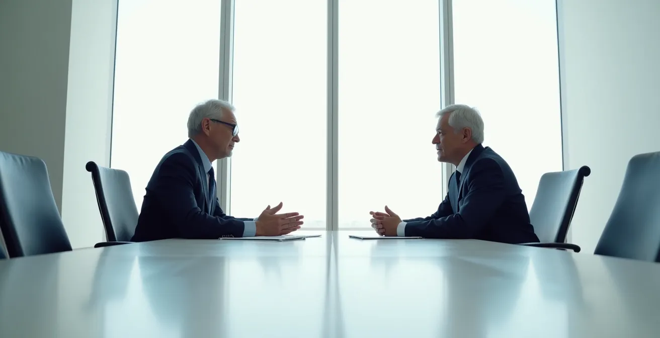Consultant senior en réunion avec un client dans un environnement professionnel moderne