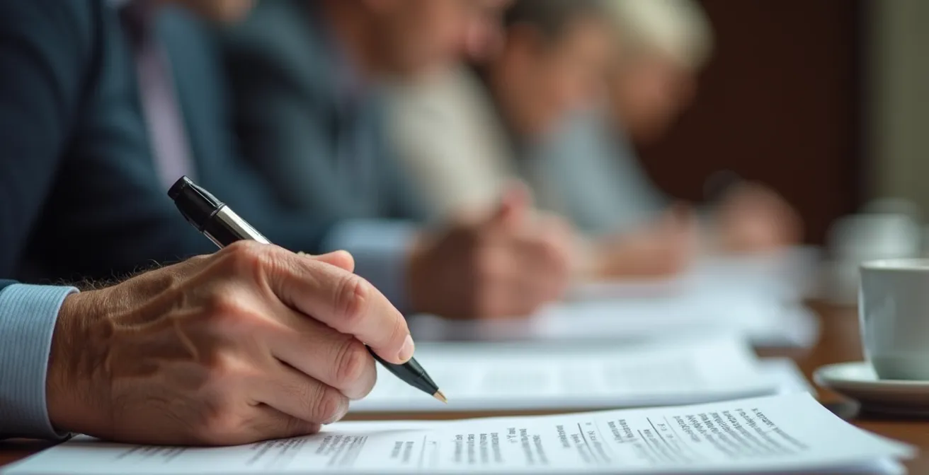 Senior participant activement à une réunion de conseil municipal