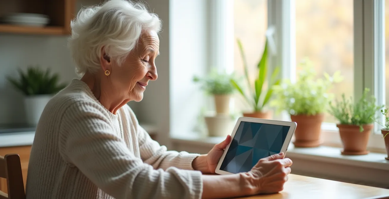 Une personne âgée utilise une tablette pour accéder à son espace santé numérique